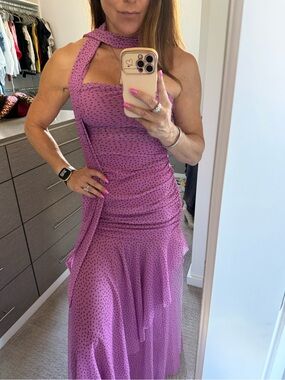 Zara Lavender Strapless Polka Dot Maxi Dress with Scarf Tie